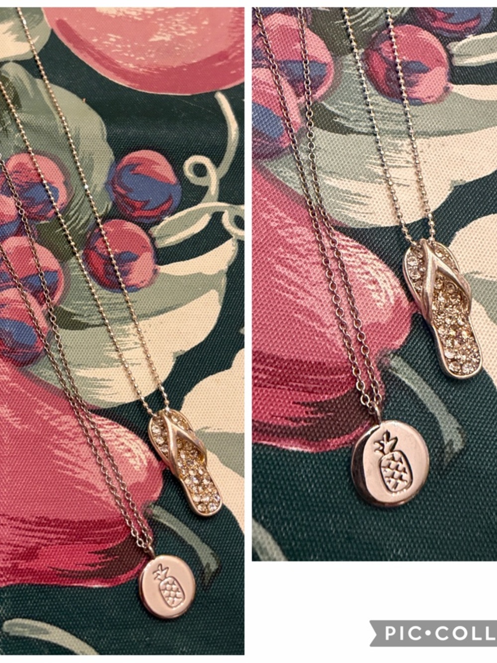Two Silver Summer Necklaces Gold-Tone Flip Flop and Pineapple Necklace